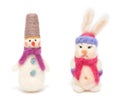 Christmas decoration toy snowman and rabbit made Ã¢â¬â¹Ã¢â¬â¹of wool Royalty Free Stock Photo